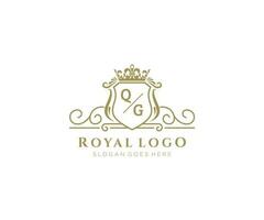 eerste qg brief luxueus merk logo sjabloon, voor restaurant, royalty, boetiek, cafe, hotel, heraldisch, sieraden, mode en andere vector illustratie.