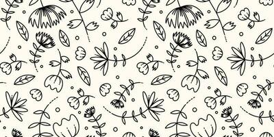 naadloos patroon van getrokken contour bloemen. afdrukken voor kleding stof of omhulsel papier. vector tekening.
