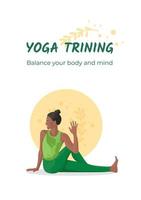 meisje praktijk asana marichiasana 3. yoga opleiding poster. balans uw lichaam en verstand. gezichtsloos stijl. vector illustratie