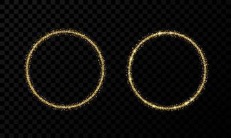 goud cirkel kader. twee modern glimmend kaders met licht Effecten geïsoleerd Aan donker achtergrond. vector illustratie.