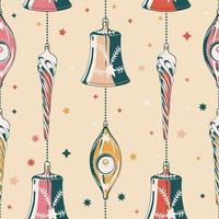 Kerstmis decoraties wijnoogst boom speelgoed in retro stijl. naadloos vector patroon voor omhulsel papier, kleding stof, achtergrond, groet kaart, uitnodigingen