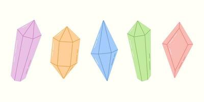 reeks van gemakkelijk minimalistisch magie Kristallen, edelstenen en mineralen. kleurrijk edelstenen en sieraden elementen. vector