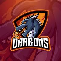 mascotte van draak brand dat is geschikt voor e-sport gaming logo sjabloon vector