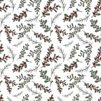 hand- getrokken bloemen winter naadloos patroon met Kerstmis boom takken en bessen vector