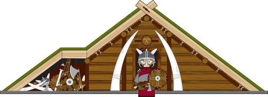 schattig tekenfilm viking krijger en hoeve norse geschiedenis illustratie vector