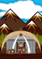 schattig tekenfilm viking krijger en hoeve norse geschiedenis illustratie vector