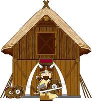 schattig tekenfilm viking krijger en hoeve norse geschiedenis illustratie vector