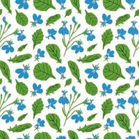 blauw bloemen en bladeren naadloos patroon. tuin bloemen vector illustratie.