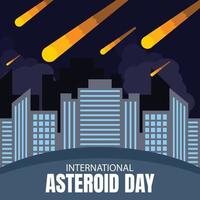 illustratie vector grafisch van asteroïden zijn vallend Aan de stad, perfect voor Internationale dag, Internationale asteroïde dag, vieren, groet kaart, enz.