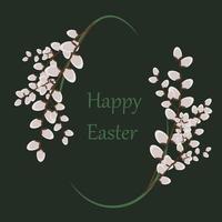 banier met wilg takken in de omgeving van groen ei en gelukkig Pasen inscriptie. vector