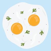 ontbijt concept. getrokken heerlijk ontbijt van gebakken eieren Aan blauw achtergrond vector