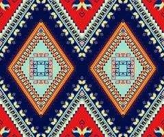 etnisch volk meetkundig naadloos patroon in rood en blauw toon in vector illustratie ontwerp voor kleding stof, mat, tapijt, sjaal, omhulsel papier, tegel en meer
