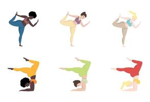 gelukkig van te groot vrouw in yoga positie set. sport en lichaam Gezondheid positief concept. liefde lichaam. aantrekkelijk vrouw van groot maten een actief gezond levensstijl vector