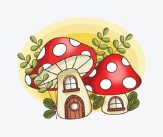 2 schattig kleurrijk paddestoel huis vector