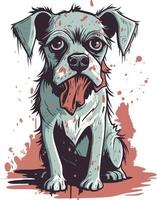 schattig zombie hond mascotte geborsteld stijl illustratie vector