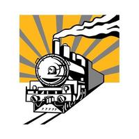 stoomtrein locomotief sunburst retro design vector