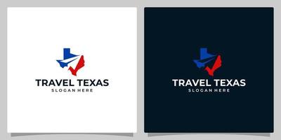 Texas staat kaart logo ontwerp sjabloon met lucht reizen grafisch ontwerp. reizen vector illustratie. papier vlak icoon, levering symbool, creatief.