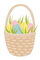 Pasen mand met gekleurd eieren en bloemen vector illustratie
