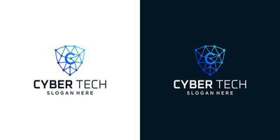 cyber tech logo ontwerp sjabloon met eerste brief c grafisch ontwerp vector illustratie. symbool voor techniek, veiligheid, internetten, systeem, kunstmatig intelligentie- en computer.