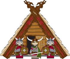 schattig tekenfilm viking krijgers Bij hoeve norse geschiedenis illustratie vector