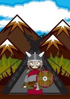schattig tekenfilm viking krijger en tent norse geschiedenis illustratie vector