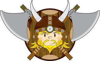 schattig tekenfilm viking krijger met schild en bijl norse geschiedenis illustratie vector