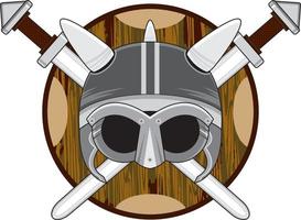 viking helm Aan schild met gekruiste Zwaarden vector