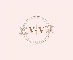 eerste vv brieven mooi bloemen vrouwelijk bewerkbare premade monoline logo geschikt voor spa salon huid haar- schoonheid winkel en kunstmatig bedrijf. vector