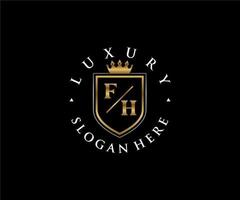 eerste fh brief Koninklijk luxe logo sjabloon in vector kunst voor restaurant, royalty, boetiek, cafe, hotel, heraldisch, sieraden, mode en andere vector illustratie.