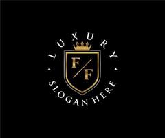 eerste ff brief Koninklijk luxe logo sjabloon in vector kunst voor restaurant, royalty, boetiek, cafe, hotel, heraldisch, sieraden, mode en andere vector illustratie.