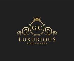 eerste gc brief Koninklijk luxe logo sjabloon in vector kunst voor restaurant, royalty, boetiek, cafe, hotel, heraldisch, sieraden, mode en andere vector illustratie.