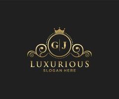 eerste gj brief Koninklijk luxe logo sjabloon in vector kunst voor restaurant, royalty, boetiek, cafe, hotel, heraldisch, sieraden, mode en andere vector illustratie.