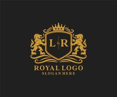 eerste lr brief leeuw Koninklijk luxe logo sjabloon in vector kunst voor restaurant, royalty, boetiek, cafe, hotel, heraldisch, sieraden, mode en andere vector illustratie.