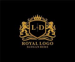 eerste ld brief leeuw Koninklijk luxe logo sjabloon in vector kunst voor restaurant, royalty, boetiek, cafe, hotel, heraldisch, sieraden, mode en andere vector illustratie.