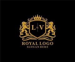 eerste lv brief leeuw Koninklijk luxe logo sjabloon in vector kunst voor restaurant, royalty, boetiek, cafe, hotel, heraldisch, sieraden, mode en andere vector illustratie.