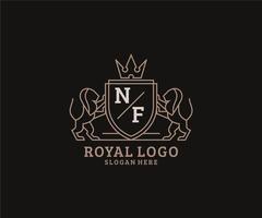 eerste nf brief leeuw Koninklijk luxe logo sjabloon in vector kunst voor restaurant, royalty, boetiek, cafe, hotel, heraldisch, sieraden, mode en andere vector illustratie.