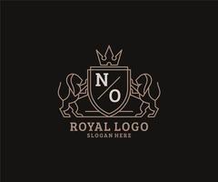 eerste Nee brief leeuw Koninklijk luxe logo sjabloon in vector kunst voor restaurant, royalty, boetiek, cafe, hotel, heraldisch, sieraden, mode en andere vector illustratie.