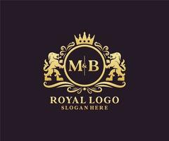 eerste mb brief leeuw Koninklijk luxe logo sjabloon in vector kunst voor restaurant, royalty, boetiek, cafe, hotel, heraldisch, sieraden, mode en andere vector illustratie.