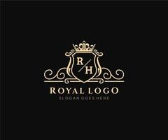 eerste rh brief luxueus merk logo sjabloon, voor restaurant, royalty, boetiek, cafe, hotel, heraldisch, sieraden, mode en andere vector illustratie.