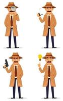 detective in hoed en jas. knap karakter vector