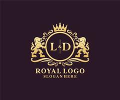 eerste ld brief leeuw Koninklijk luxe logo sjabloon in vector kunst voor restaurant, royalty, boetiek, cafe, hotel, heraldisch, sieraden, mode en andere vector illustratie.