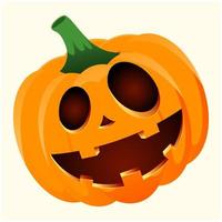 halloween pompoen met gelukkig gezicht Aan licht achtergrond. vector tekenfilm illustratie.