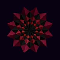 rood bloem kader patroon Aan een zwart achtergrond. 3d meetkundig vormen. origami mandala stijl. element ontwerp voor publicatie, omslag, kaart, poster, kleding stof, folder, banier, muur. vector illustratie.