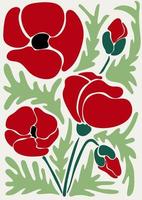 modieus bloemen retro poster met rood klaprozen vector