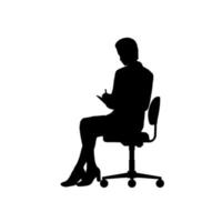 een vrouw in een pak zittend op een bureaustoel vector