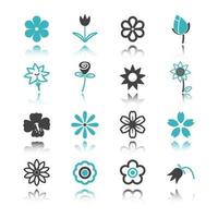 bloem pictogrammen met reflectie vector