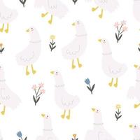 naadloos patroon met tekenfilm vogels, bloem. kleurrijk vector voor kinderen. hand- tekening, vlak stijl. baby ontwerp voor kleding stof, afdrukken, textiel, wikkel