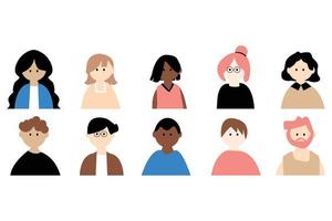 schattig gezicht mensen tekenset menselijke avatar met diversiteit vector