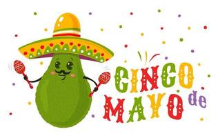 vector illustratie van avocado in sombrero voor cinco de mayo festival.