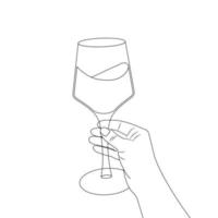 vrouw hand- Holding een glas met rood wijn. lijn kunst vector